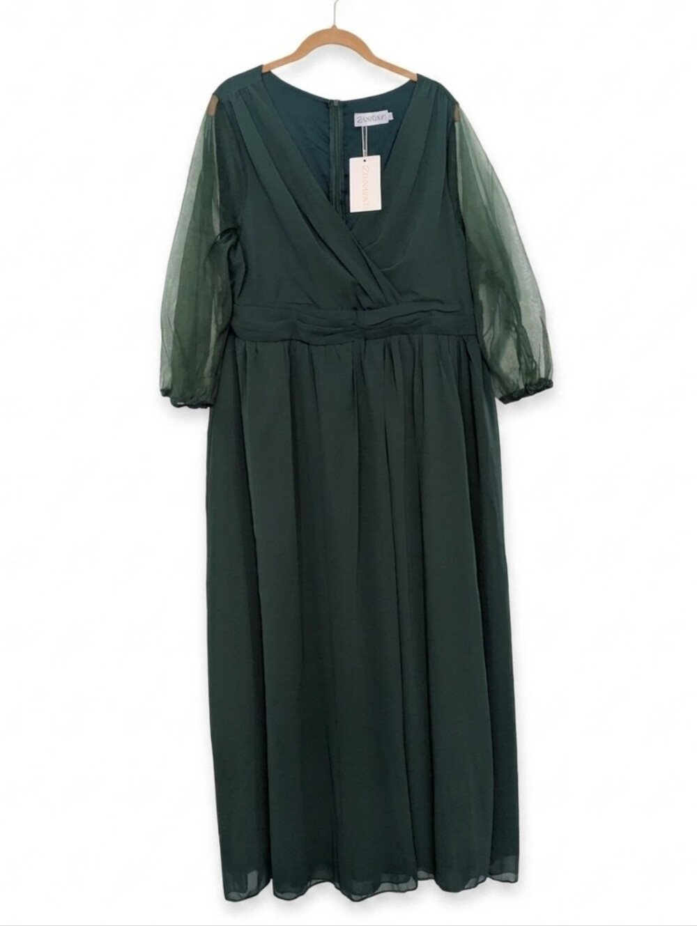 NWT Flycurvy 2XL Forest Green Chiffon Maxi Dress Sheer Sleeve Formal Modest